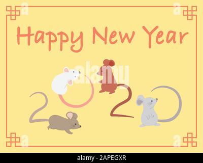 Cute Rat Mouse Character Vector Illustration Cartoon Grußkarte Für Das Chinesische Neujahr 2020 Stock Vektor