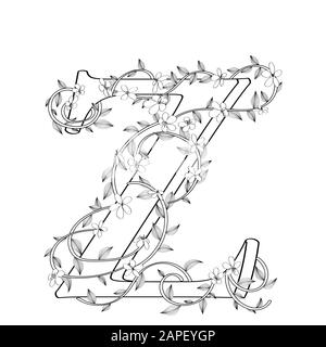 Letter Z Blumenskizze über weißem Hintergrund Stock Vektor