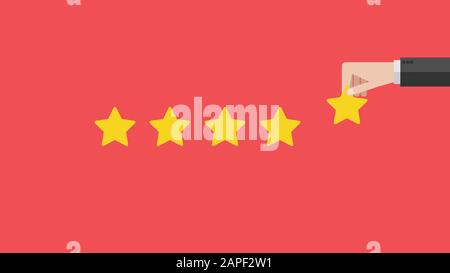 Positives Feedback-Konzept. Business Hand gibt fünf Sterne. Vektor-Abbildung flaches Design Stock Vektor