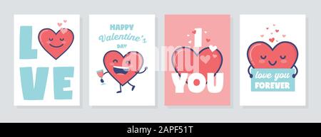 Valentinstag Vector Geschenkanhänger oder Karten-Set mit süßen Herzfiguren Stock Vektor