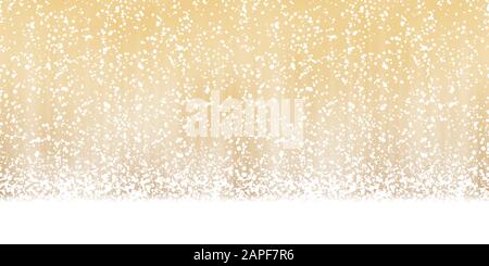 Nahtloser weihnachtshintergrund mit weißem Schneefall auf goldfarbenem Hintergrund Stock Vektor