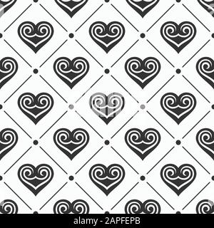 Herz nahtloses Muster. Retro-Stil. Flaches Design. Kann für Hintergrundbilder, Musterfüllungen und Webseiten-Hintergründe verwendet werden. Vektor monochrom. Stock Vektor