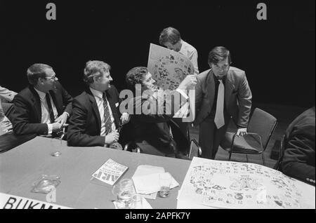 Letzte Sitzung der ARP im Zusammenhang mit der Zusammenlegung in CDA, in Amsterdam Beschreibung: Bukman und Van Houwelingen sehen das Spiel Political Geese Board Anmerkung: Zuweisung ARP Datum: 27. september 1980 Ort: Amsterdam, Noord-Holland Schlüsselwörter: ARP, CDA, politische Parteien persönlicher Name: Bukman, Piet, Houwelingen, Jan van Institutionname: ARP Stockfoto