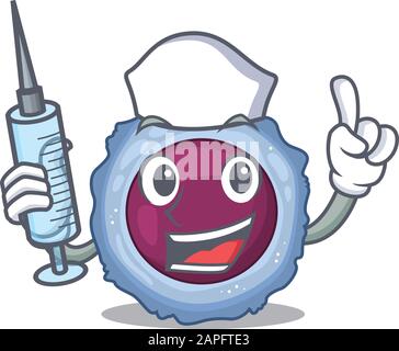 Smiley Nurse Lymphozytenzelle Cartoon-Charakter mit einer Spritze Stock Vektor