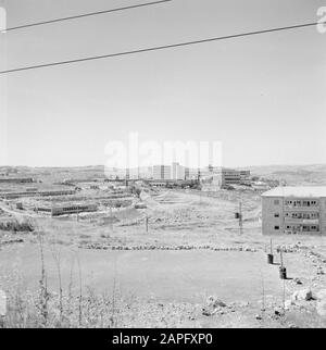 Israel 1964-1965: Jerusalem (Jerusalem), Hebräische Universitätsbeschreibung: Campus der Hebräischen Universität in Jerusalem Anmerkung: Am 1. April 1925 wurde die Hebräische Universität Jerusalem während einer festlichen Zeremonie eröffnet, an der die Führer der Welt teilnahmen. Der erste Vorstand der Universität bestand aus Berühmtheiten wie Albert Einstein, Sigmund Freud, Martin Buber, James Rothschild und Sir Alfred Mond Datum: 1964 Ort: Israel, Jerusalem Schlüsselwörter: Campus, Panoramas, Universitäten Stockfoto