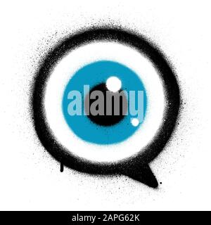 Graffiti-Augapfel in schwarzem Textballon gesprüht Stock Vektor