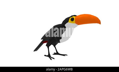 3D-Rendering eines Tucan, der auf weißem Hintergrund isoliert ist Stockfoto
