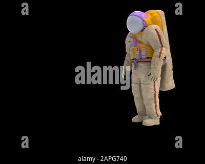 3D-Rendering eines Astronauten, der im leeren Raum isoliert ist. Stockfoto