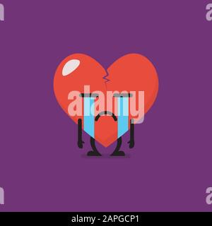 Herzgebrochene Zeichen emoji. Lustiger Zeichentrick-Emoticon Stock Vektor