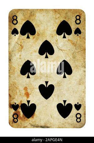 Acht der Spaten Vintage Playing Card - isoliert auf weißem (clipping path enthalten) Stockfoto