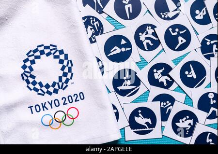 TOKIO, JAPAN, JANUAR. 20. 2020: Tokio 2020 olympiahintergrund Stockfoto