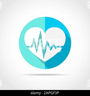 Weißes Herz in flachem Design mit langem Schatten. Vektorgrafiken. Symbol für Herzform auf blauem Rundknopf. Stock Vektor