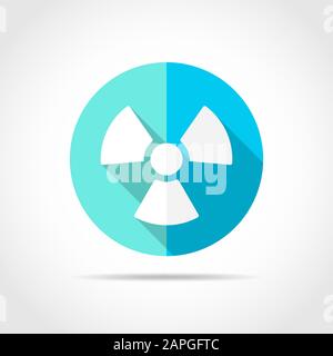 Weißes Strahlenschild in flachem Design mit langem Schatten. Vektorgrafiken. Symbol für einfache Strahlung auf blauer Rundtaste. Stock Vektor