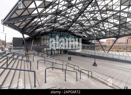 Bahnhof Łódź Fabryczna, Lodz, Polen. Entworfen von der Architektin Ewelina Oscroba, Eröffnung im Dezember 2016. Stockfoto