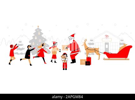 Frohe Weihnachten und Fröhliche Cartoon-Illustrationen 007 für Neujahr Stock Vektor