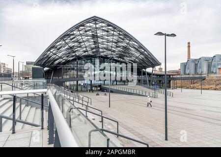 Bahnhof Łódź Fabryczna, Lodz, Polen. Entworfen von der Architektin Ewelina Oscroba, Eröffnung im Dezember 2016. Stockfoto