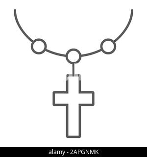 Rosary catholic Faith Thin Line Icon, Religion und Gebet, Halskette mit Kreuzzeichen, Vektorgrafiken, ein lineares Muster auf weißem Hintergrund, eps 10. Stock Vektor