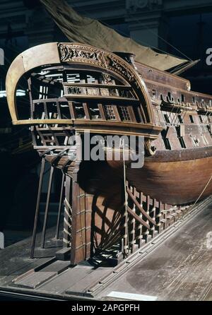 MAQUETA DEL NAVIO S JUAN NEPOMUCENO 74 CANONONES. ORT: MUSEO NAVAL / MINISTERIO DE MARINA. MADRID. SPANIEN. Stockfoto