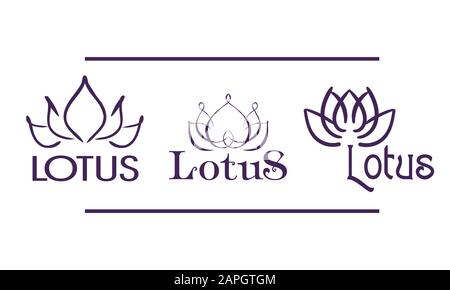 Drei Optionen für Logos mit konturierter lotusblume und Text Stock Vektor