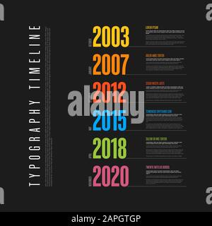 Vector Infographic Typographic Timeline Berichtsvorlage mit den größten Meilensteinen Jahre und Beschreibung - dunkle Version Stock Vektor