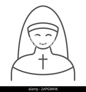 Nonne Thin Line Icon, Religion und Beten, Sister Sign, Vektorgrafiken, ein lineares Muster auf weißem Hintergrund, eps 10. Stock Vektor