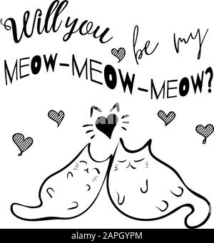 Valentinstag Illustration mit zwei liegenden Fetten und Herzen Stock Vektor