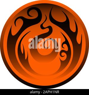 Kreis mit der Orande und dem schwarzen Muster: Phantasie-Symbol des Feuers, der Ikone, der Schaltfläche oder des Logos Stock Vektor