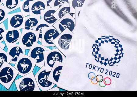 TOKIO, JAPAN, JANUAR. 20. 2020: Piktogramm und Symbole tokio 2020 Stockfoto