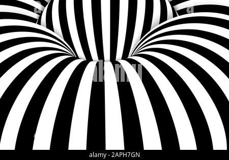 Schwarze und weiße Linien optische Täuschung. Abstrakte gestreifte Spirale vector Hintergrund Stock Vektor