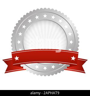 Vorlage mit rundem Knopf und rotem Banner isoliert auf weißem Hintergrund Stock Vektor