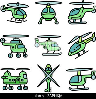 Hubschrauber Symbole gesetzt. Umrisse der Hubschrauber Vector Icons für Web Design auf weißem Hintergrund Stock Vektor