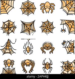 Spider-Symbole festgelegt. Umreißende Reihe von Spider-Vektor-Symbolen für Webdesign isoliert auf weißem Hintergrund Stock Vektor