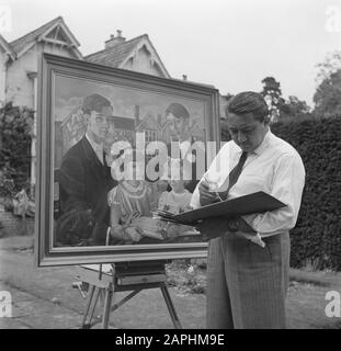 Reportage Eppo Doeve Beschreibung: Der Künstler Eppo Doeve malt die Kinder der Martineau Familie, Old Lodge in Terlow (Buckinghamshire) Datum: Juli 1954 Ort: Großbritannien Schlüsselwörter: Landhäuser, Gemälde, Maler, Gärten persönlicher Name: Doeve, Eppo, Martineau, J. Stockfoto