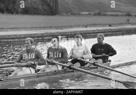 Niederländische Meisterschaften Rudern 1968 Beschreibung: De Laga Njord Kombination, v.l.n.r. v. Nes, Suselbeek, Zitman, Werner, Champion Four Without Mate Datum: 10. August 1968 Schlagwörter: Gruppensport, Meisterschaften, Rudern persönlicher Name: NES, Hadriaan van, Suselbeek, Herman, Zitman Stockfoto