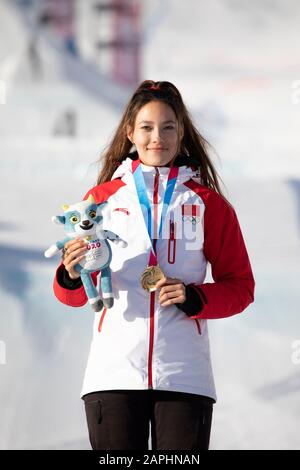Eileen Gu Oiling aus China gewinnt Gold im Freeski Big Air Der Frauen bei den Jugend-Olympischen Spielen in Lausanne 2020 am 22. Januar 2020 Stockfoto