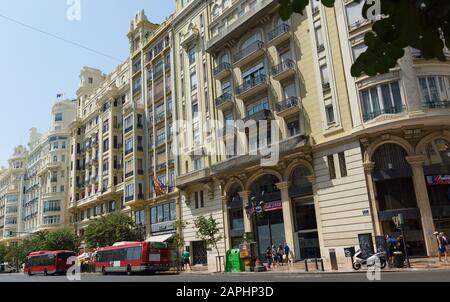 Valencia, Spanien - 07 August, 2018: Valencia ist eine der größten und lebhaftesten Städte in Spanien. Es ist diese Stadt im süd-östlichen Teil o entfernt Stockfoto