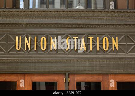 Eintritt zur Union Station, Chicago, Illinois, USA Stockfoto