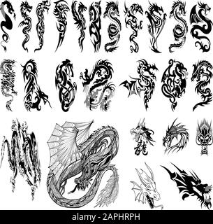 Dragon Tatto und Tribal Design Kollektionen Stock Vektor