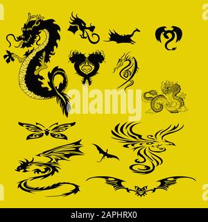 Dragon Tatto und Tribal Design Kollektionen Stock Vektor