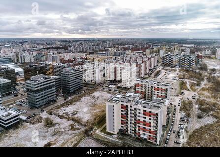 Perkunkiemis Sicht aus der Drohnenperspektive Stockfoto