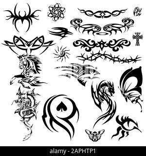 Dragon Tatto und Tribal Design Kollektionen Stock Vektor