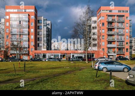 Ein bewölkter Tag im Stadtteil Vilnius Stockfoto