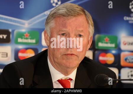 Sir Alex Ferguson. Champions League Pressekonferenz, London. GROSSBRITANNIEN Stockfoto