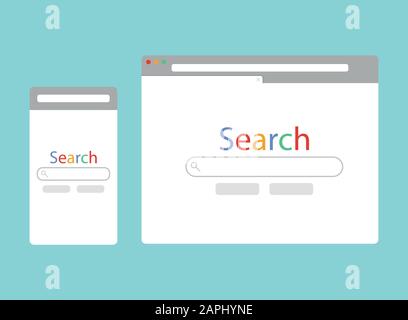 Einfaches Browserfenster auf blauem Hintergrund. Browser mit Adress- und Suchleiste, Steuerungstasten. Browser-Screen-Mockup-Vorlage. EPS10 Stock Vektor
