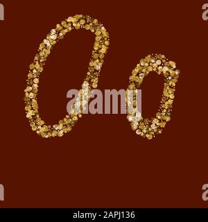 Unberührtes lateinisches Alphabet. Goldener Glitzerbrief aus PP. Einfarbiges Golddesign. Handschriftlich, Smoot. Vektor ABC. Lateinische Kalligraphie. Stock Vektor