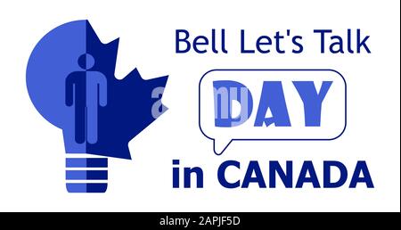 Der "Bell Let's Talk Day" wird am letzten Mittwoch im Januar in Kanada gefeiert. Es geht mir um psychische Erkrankungen. Mentalität des Gehirnproblems Stock Vektor