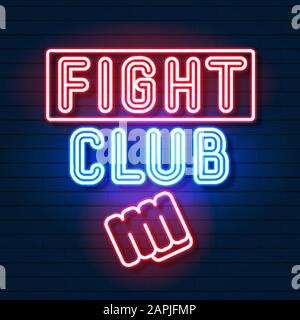 Fight Club Logo Neon Sign Vector Illustration. Neon-Banner, Nacht-Emblem-Werbung Stock Vektor
