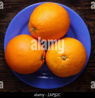 Anordnung ganzer Orangen auf dunklem Hintergrund. Kleine Gruppe von Objekten. Stockfoto