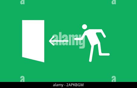 Abbildung: Ausgang der Evakuierungsplatte. Brandsicherheit. Grün Farbe Schild "Notausgang" Stock Vektor