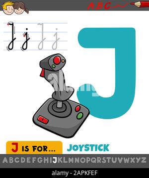 Educational Cartoon Illustration des Buchstabens J von Alphabet mit Joystick für Kinder Stock Vektor